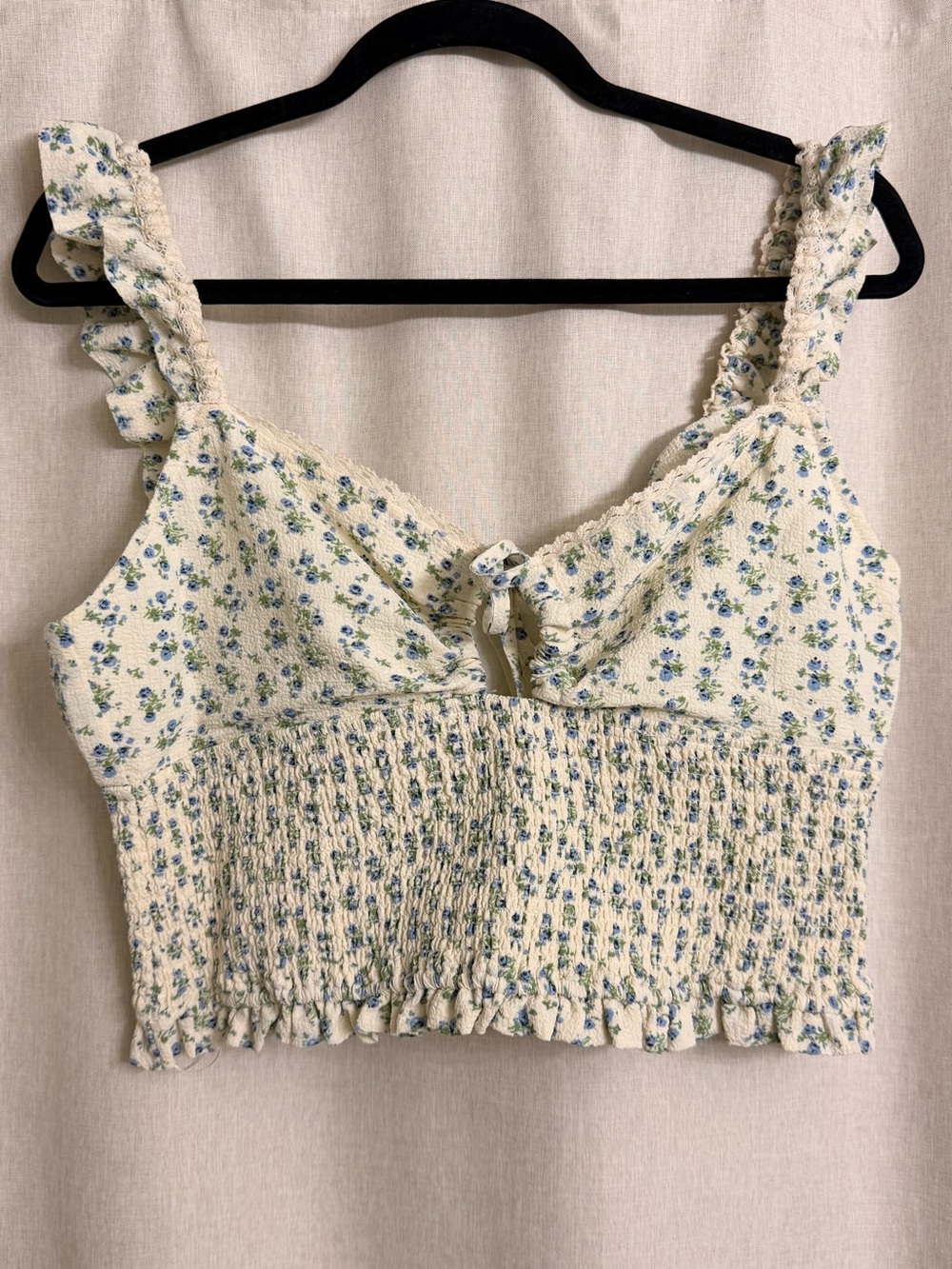 Free the Roses Cream Crop Top with Blue Floral Print